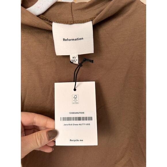 NEW NWT Reformation Jana Knit Mini Dress Nutty Brown size XS - Picture 6 of 7